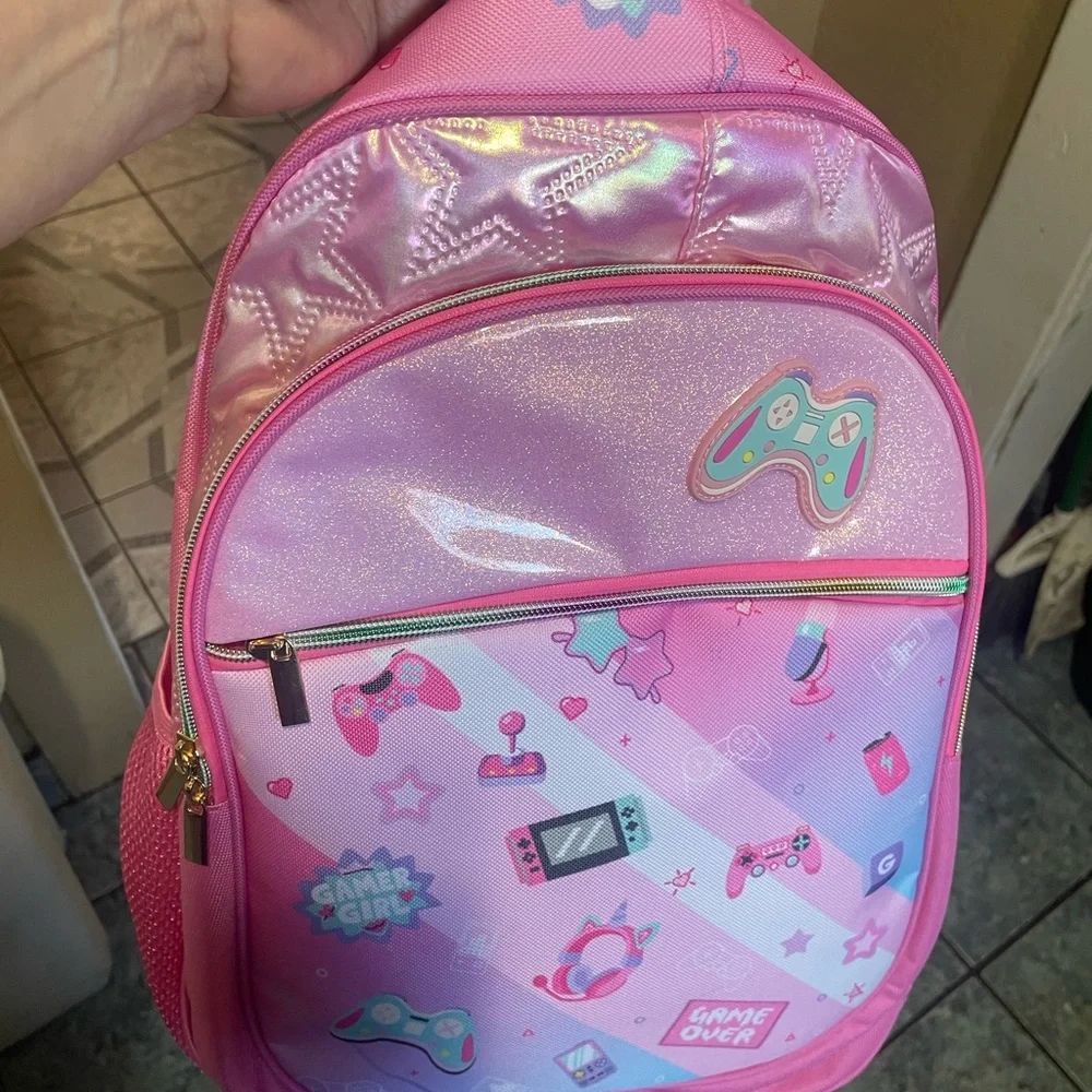 Pink Gamer Kids Backpack with Fun Graphics brand new